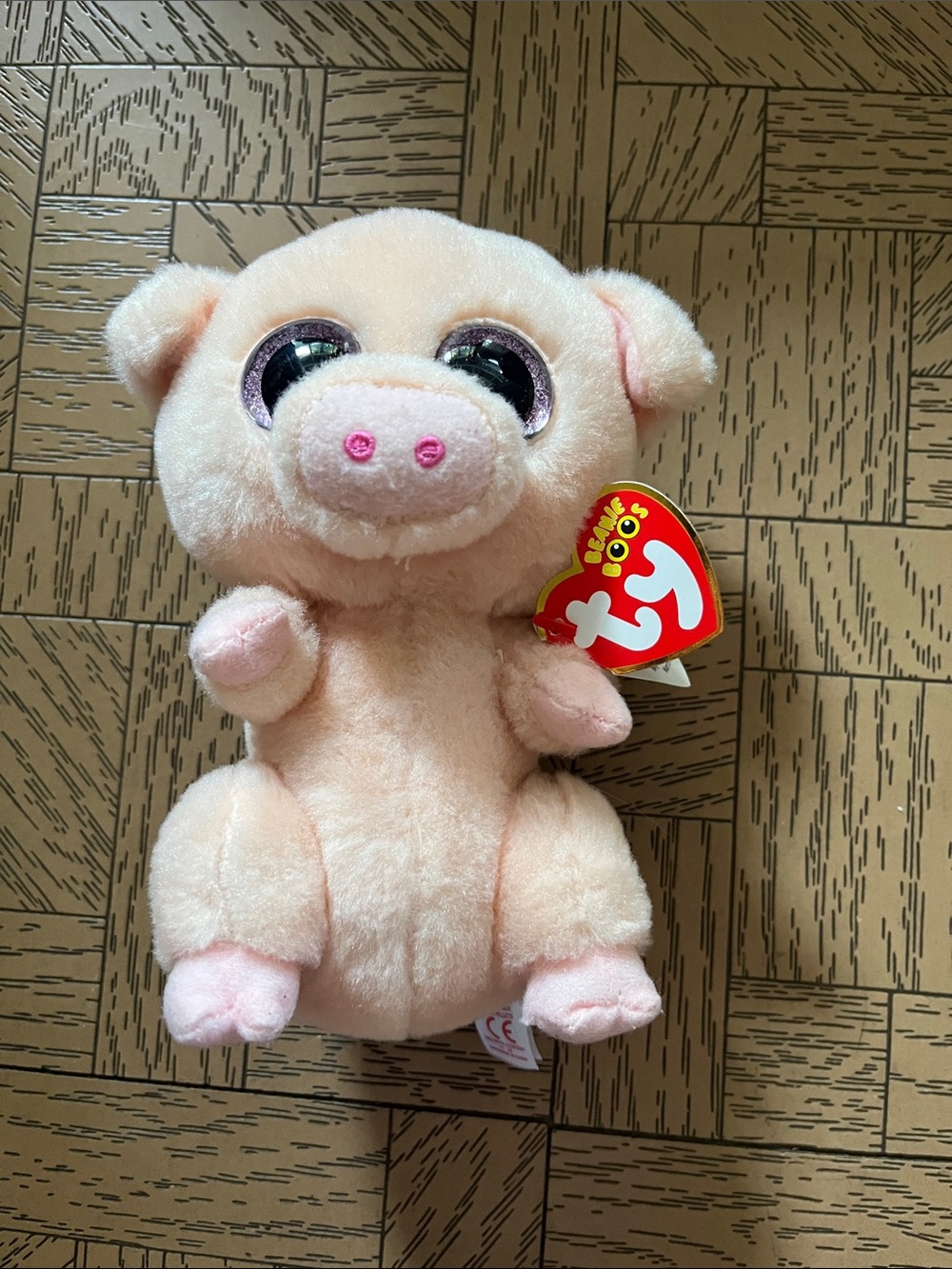 Ty Soft Pink Piggley Plush with Sparkly Purple Eyes